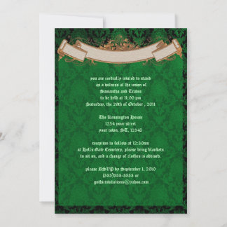 Elegant Green Damask Gothic Wedding Invitation Kaart