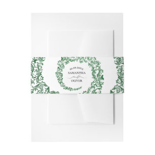 Elegant Green Damask Wedding Uitnodigingen Wikkel