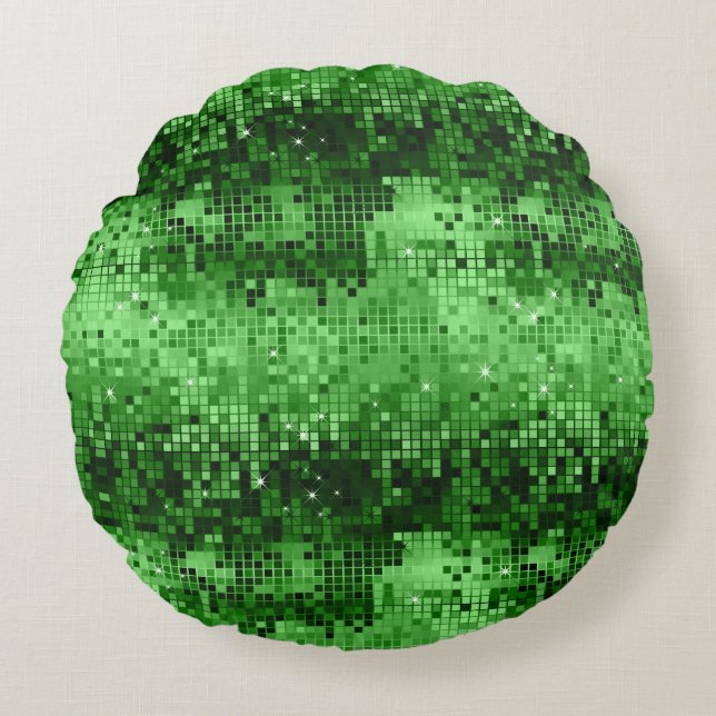 Elegant Green DiscoBall Glitter & Sparkles Rond Kussen (Voorkant)