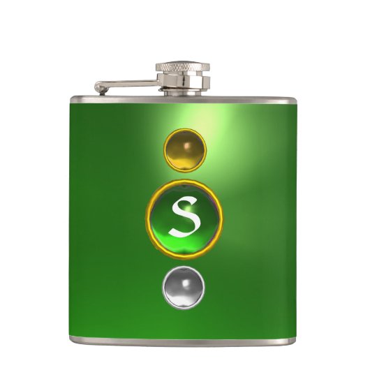 ELEGANT GREEN EMERALD GEMSTONE MONOGRAM HEUPFLES (Voorkant)