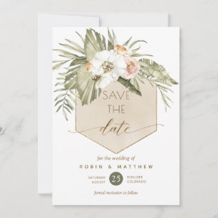 Elegant Green en Beige Palm Leaves Floral Save The Date
