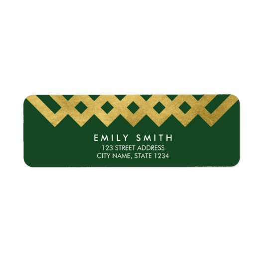 Elegant Green en Faux Gold Geometric Address Etiket (Voorkant)