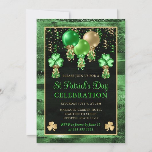Elegant Green en Gold Balloons St Patrick's Day Kaart (Voorkant)