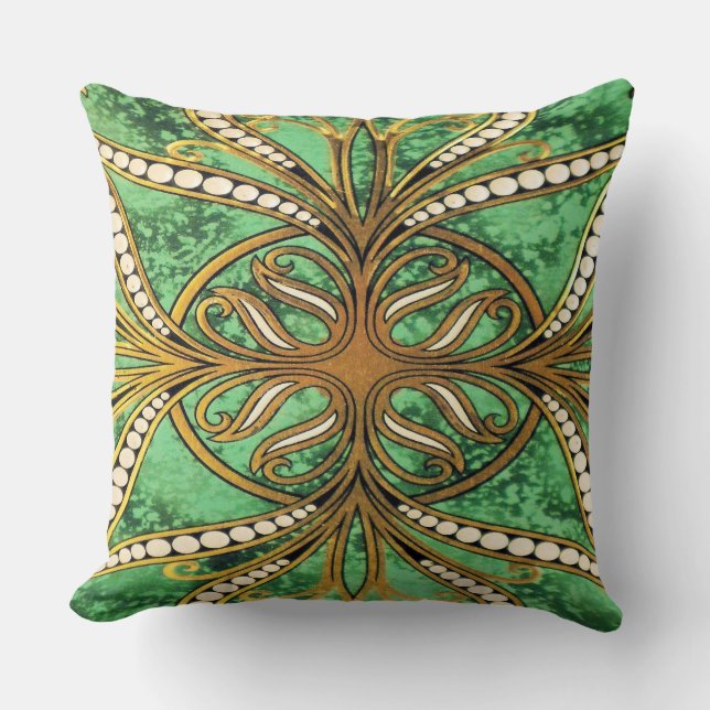 Elegant Green en Gold Damask Pattern Kussen (Voorkant)