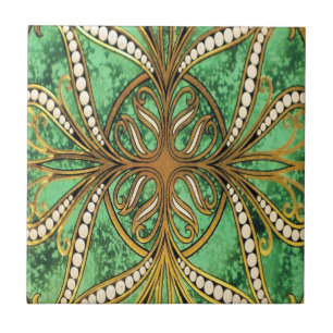 Elegant Green en Gold Damask Pattern Tegeltje