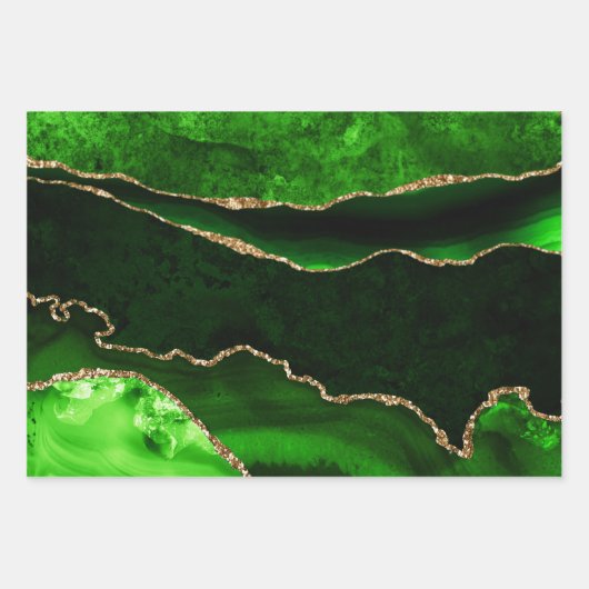 Elegant Green en Gold Faux Glitter Agate Inpakpapier Vel (Voorkant 3)