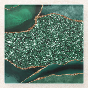 Elegant Green en Gold Glitter Ocean Agate Glazen Onderzetter