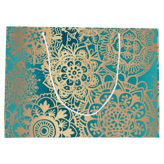 Elegant Green en Gold Mandala Pattern Groot Cadeauzakje (Achterkant)