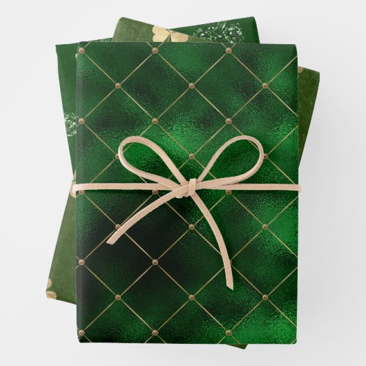 Elegant Green en Gold Shamrock St Patrick's Day Inpakpapier Vel (In situ)