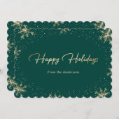 Elegant Green en Gold Snowflake Feestdagenkaart (Voorkant / Achterkant)