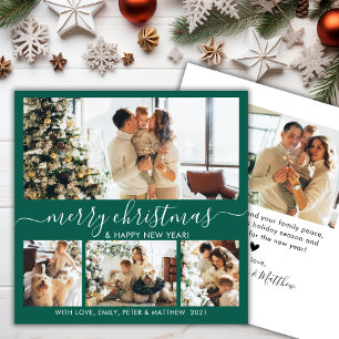 Elegant Green en White 4 Photo Collage Kerstmis Feestdagenkaart