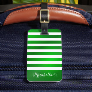 Elegant Green en White Custom Name Bagagelabel
