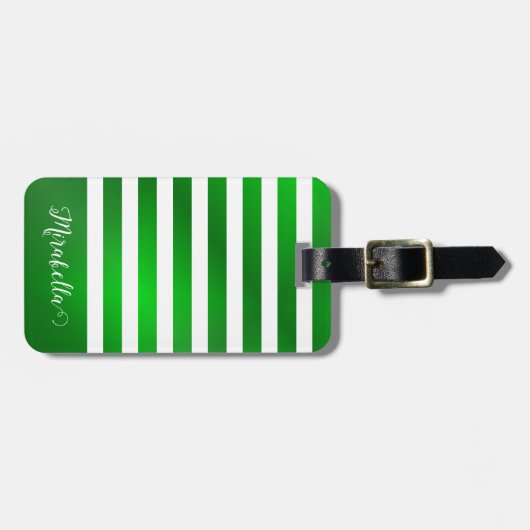 Elegant Green en White Custom Name Bagagelabel (Voorkant horizontaal)