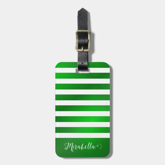 Elegant Green en White Custom Name Bagagelabel (Voorkant verticaal)