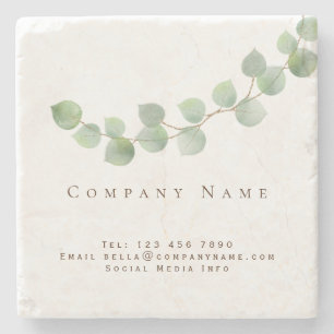 Elegant Green Eucalyptus Leaf Branch Company Name Stenen Onderzetter
