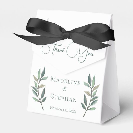 Elegant Green Eucalyptus Leaf Simple Fall Wedding Bedankdoosjes (Voorkant Zijde)