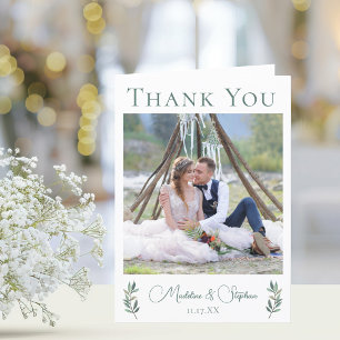 Elegant Green Eucalyptus Leaf Wedding Photo vouwt Bedankkaart