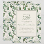 Elegant Green Eucalyptus Leaves 80th Birthday Kaart (Voorkant / Achterkant)