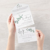 Elegant Green Eucalyptus Script Weddenschap All In One Uitnodiging (Afscheurbaar)