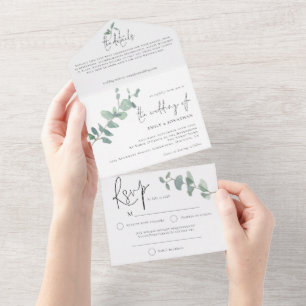Elegant Green Eucalyptus Script Weddenschap All In One Uitnodiging