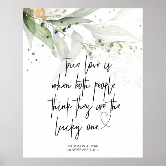 Elegant Green Eucalyptus Weddenschap True Love Wel Poster (Voorkant)