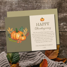 Elegant Green Fall Pumpkin Happy Thanksgiving Card