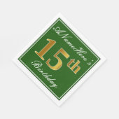 Elegant Green, Faux Gold 15th Birthday + naam Servet (Hoek)