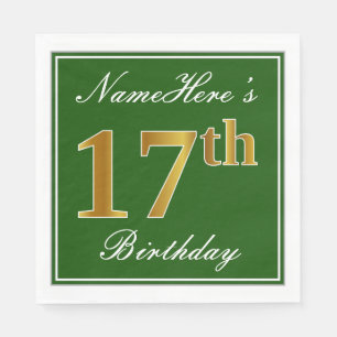 Elegant Green, Faux Gold 17th Birthday + naam Servetten