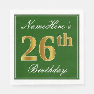 Elegant Green, Faux Gold 26th Birthday + naam Servet