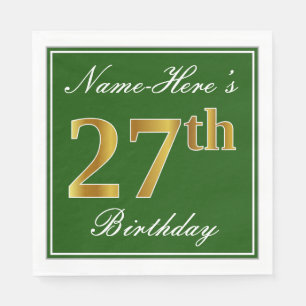 Elegant Green, Faux Gold 27th Birthday + naam Servet
