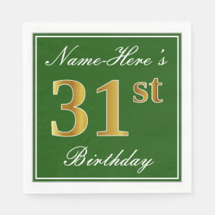Elegant Green, Faux Gold 31st Birthday + naam Servet