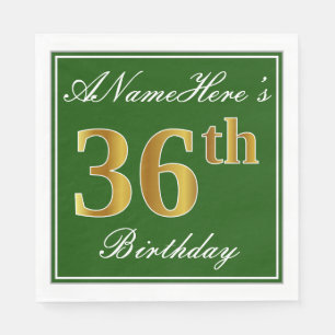 Elegant Green, Faux Gold 36th Birthday + naam Servet