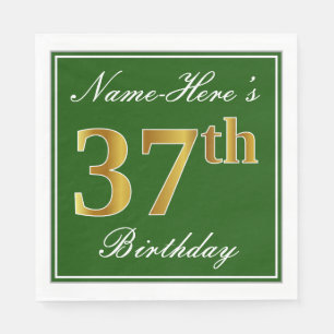 Elegant Green, Faux Gold 37th Birthday + naam Servet