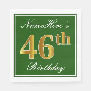 Elegant Green, Faux Gold 46th Birthday + naam Servet
