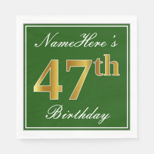 Elegant Green, Faux Gold 47th Birthday + naam Servet