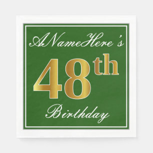 Elegant Green, Faux Gold 48th Birthday + naam Servet