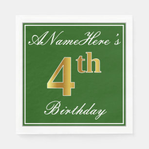 Elegant Green, Faux Gold 4th Birthday; aangepaste Servetten