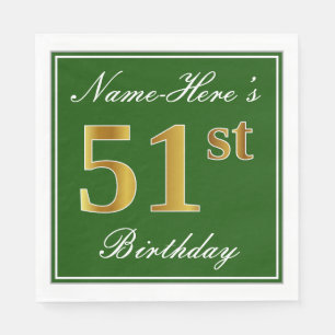 Elegant Green, Faux Gold 51st Birthday + naam Servet