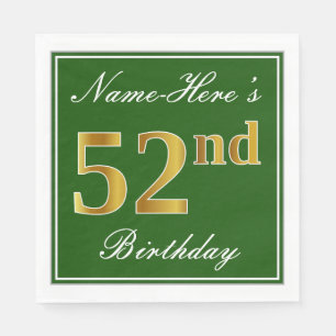 Elegant Green, Faux Gold 52e verjaardag + naam Servet