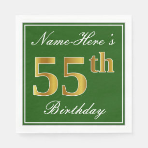 Elegant Green, Faux Gold 55th Birthday + naam Servetten