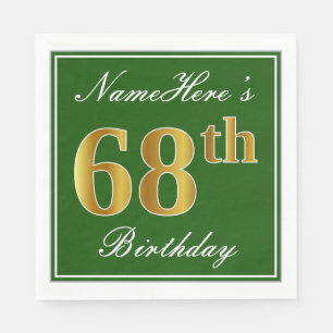 Elegant Green, Faux Gold 68th Birthday + naam Servet