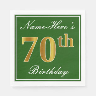 Elegant Green, Faux Gold 70th Birthday + naam Servetten