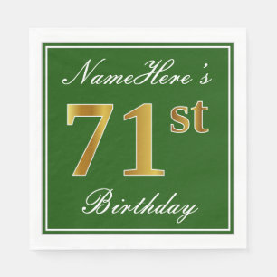 Elegant Green, Faux Gold 71st Birthday + naam Servetten