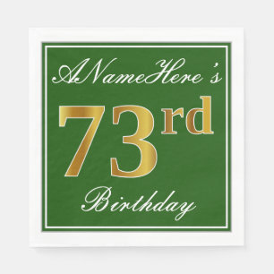 Elegant Green, Faux Gold 73rd Birthday + naam Servet