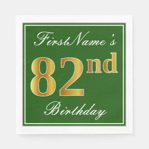 Elegant Green, Faux Gold 82nd Birthday + Name Servetten