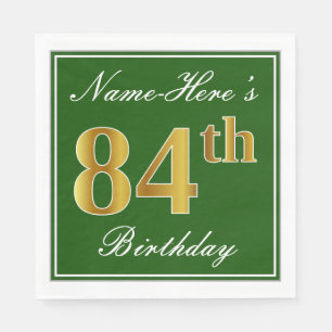 Elegant Green, Faux Gold 84th Birthday + naam Servet