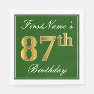 Elegant Green, Faux Gold 87th Birthday + Naam Servet