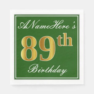 Elegant Green, Faux Gold 89th Birthday + naam Servetten