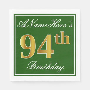 Elegant Green, Faux Gold 94th Birthday + naam Servetten