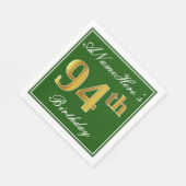 Elegant Green, Faux Gold 94th Birthday + naam Servetten (Hoek)